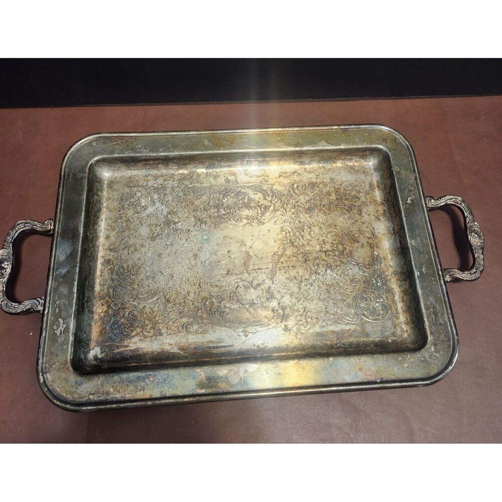 Leonard Silverplate Rectangular Handled Serving Tray with Feet